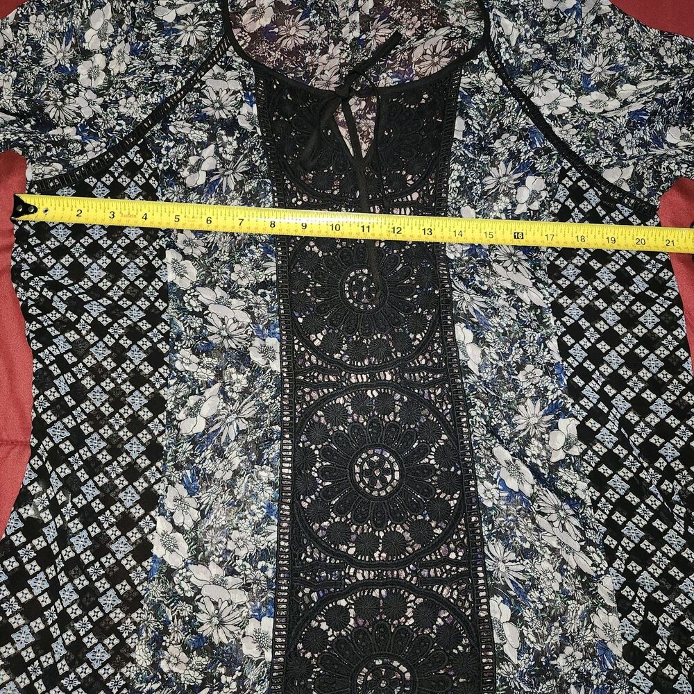 Daniel Rainn Floral Lace Trim Semi Sheer Boho Blouse Women's Petite Large - Picture 6 of 9